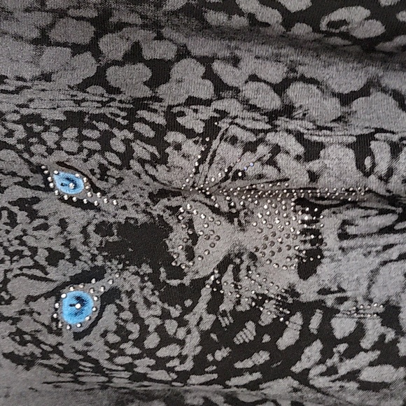 Nwt Patrizia Luca Embellished Knit Sweater High Low Hem Blue Eye Leopard Tiger - Picture 3 of 5